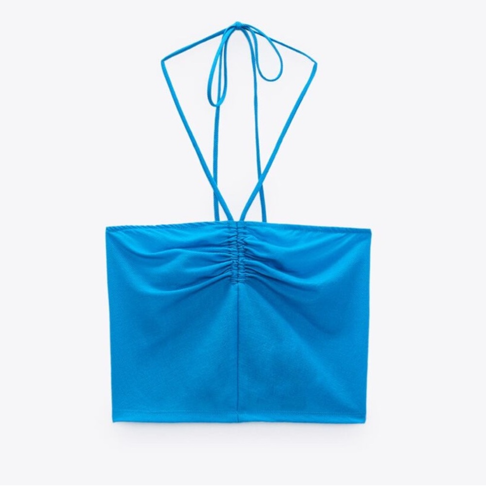 ZARA Contrast Halter Crop Top - Bluish